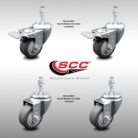 Service Caster 3 Inch SS Thermoplastic Rubber 1/2 Inch Stem Caster Total Lock Brake SCC, 2PK SCC-SSTSTTL20S314-TPRB-M1015-2-S-2